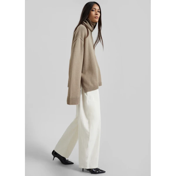 The Frankie Shop Caistor Corduroy Barrel Leg Pants - Ivory - Oversized Minimalist Pants in Ivory - Shop at Luxury Shoes 