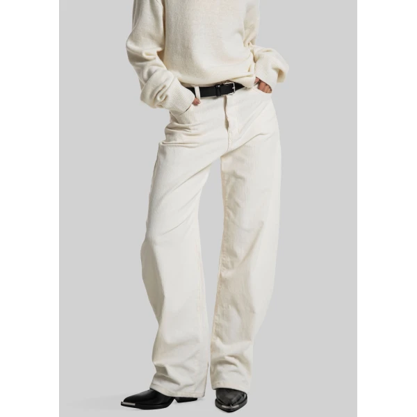 The Frankie Shop Caistor Corduroy Barrel Leg Pants - Ivory - Oversized Minimalist Pants in Ivory - Shop at Luxury Shoes 