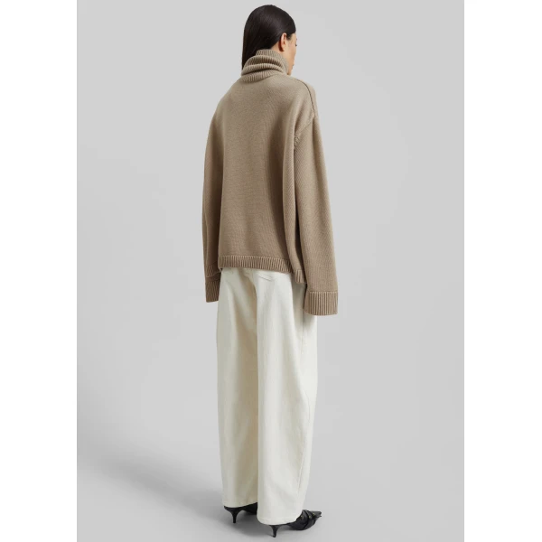 The Frankie Shop Caistor Corduroy Barrel Leg Pants - Ivory - Oversized Minimalist Pants in Ivory - Shop at Luxury Shoes 