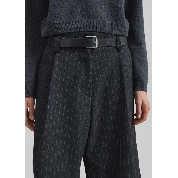The Frankie Shop Carlow Bermuda Shorts - Charcoal/White Pinstripe - Oversized Minimalist Shorts in White - Shop at Luxury Shoes 