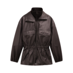 The Frankie Shop Carnaby Funnel Neck Leather Jacket - Dark Plum - Oversized Minimalist Jackets in Brown - Shop at Luxury Shoes 