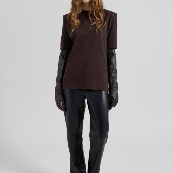 The Frankie Shop Carrington Padded Shoulder Tee – Brown Top, view 4