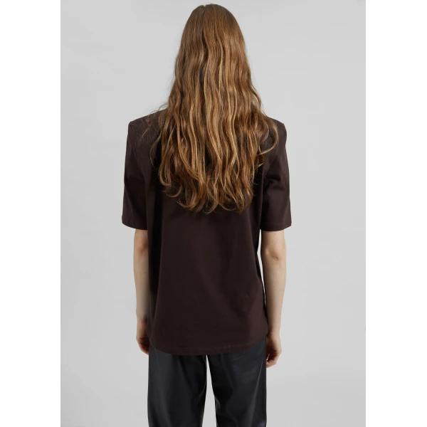 The Frankie Shop Carrington Padded Shoulder Tee - Brown - Oversized Minimalist Tops in Brown - Shop at Luxury Shoes 