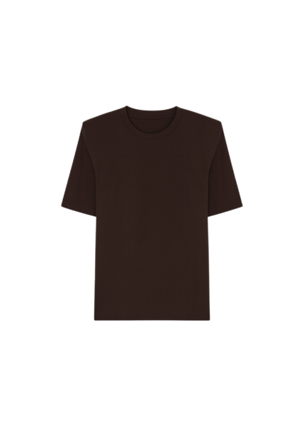 The Frankie Shop Carrington Padded Shoulder Tee - Brown - Oversized Minimalist Tops in Brown - Shop at Luxury Shoes 