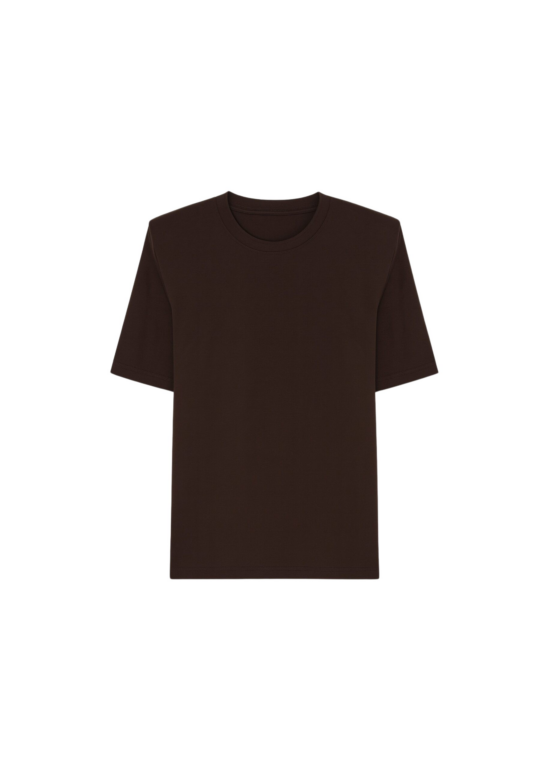 The Frankie Shop Carrington Padded Shoulder Tee - Brown - Oversized Minimalist Tops in Brown - Shop at Luxury Shoes 