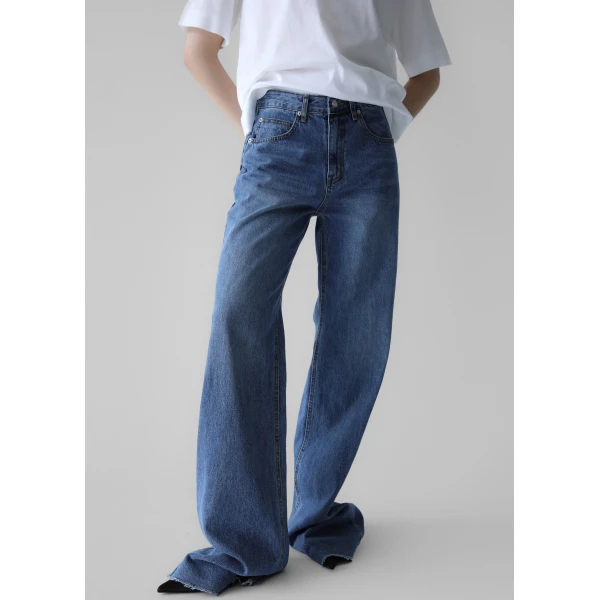 The Frankie Shop Cromer Jeans - Medium Wash - Oversized Minimalist Pants in Blue - Shop at Luxury Shoes 