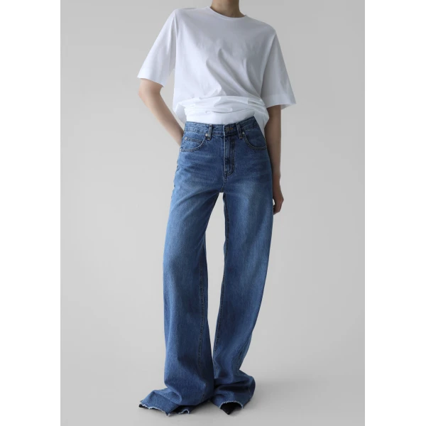 The Frankie Shop Cromer Jeans - Medium Wash - Oversized Minimalist Pants in Blue - Shop at Luxury Shoes 