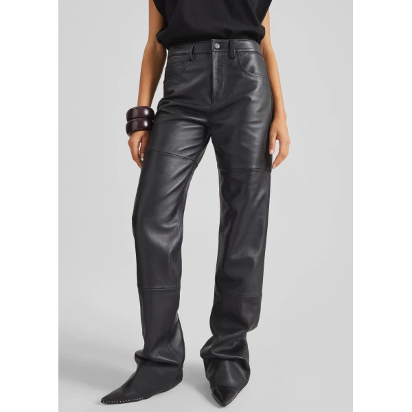 The Frankie Shop Dalston Leather Pants - Black - Oversized Minimalist Pants in Black - Shop at Luxury Shoes 