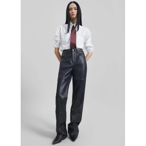 The Frankie Shop Dalston Leather Pants - Black - Oversized Minimalist Pants in Black - Shop at Luxury Shoes 
