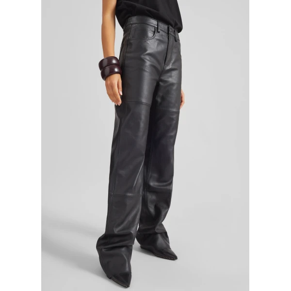 The Frankie Shop Dalston Leather Pants - Black - Oversized Minimalist Pants in Black - Shop at Luxury Shoes 