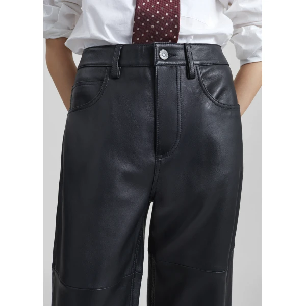 The Frankie Shop Dalston Leather Pants - Black - Oversized Minimalist Pants in Black - Shop at Luxury Shoes 