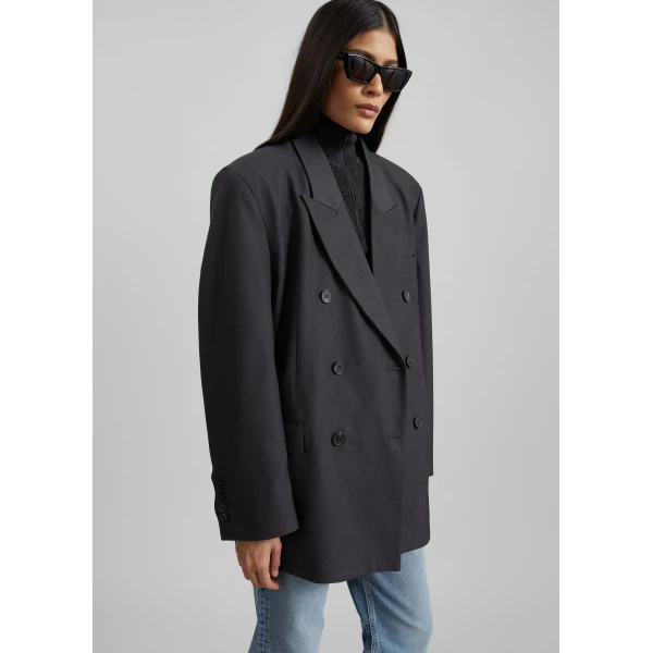 The Frankie Shop Daroca Double-Breasted Blazer - Charcoal - Oversized Minimalist Jackets in Grey - Shop at Luxury Shoes 