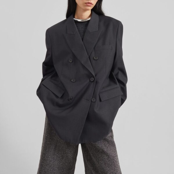 The Frankie Shop Daroca Double-Breasted Blazer – Charcoal, view 3