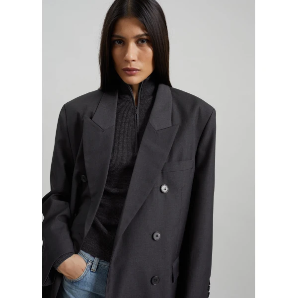 The Frankie Shop Daroca Double-Breasted Blazer - Charcoal - Oversized Minimalist Jackets in Grey - Shop at Luxury Shoes 