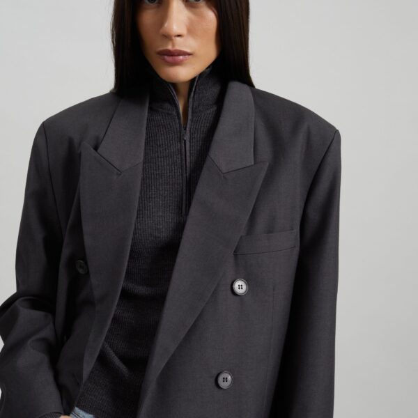 The Frankie Shop Daroca Double-Breasted Blazer – Charcoal, view 4