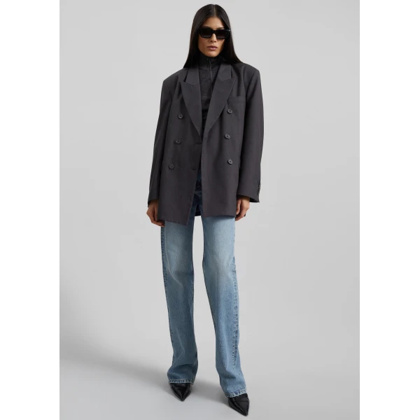The Frankie Shop Daroca Double-Breasted Blazer - Charcoal - Oversized Minimalist Jackets in Grey - Shop at Luxury Shoes 