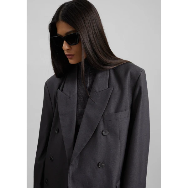 The Frankie Shop Daroca Double-Breasted Blazer - Charcoal - Oversized Minimalist Jackets in Grey - Shop at Luxury Shoes 