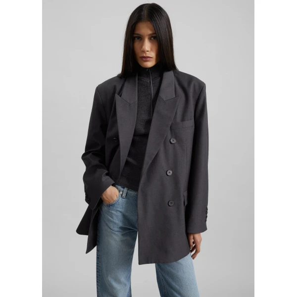 The Frankie Shop Daroca Double-Breasted Blazer - Charcoal - Oversized Minimalist Jackets in Grey - Shop at Luxury Shoes 