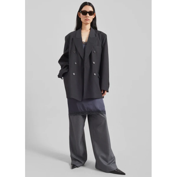 The Frankie Shop Daroca Double-Breasted Blazer - Charcoal - Oversized Minimalist Jackets in Grey - Shop at Luxury Shoes 