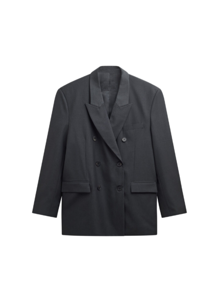The Frankie Shop Daroca Double-Breasted Blazer - Charcoal - Oversized Minimalist Jackets in Grey - Shop at Luxury Shoes 