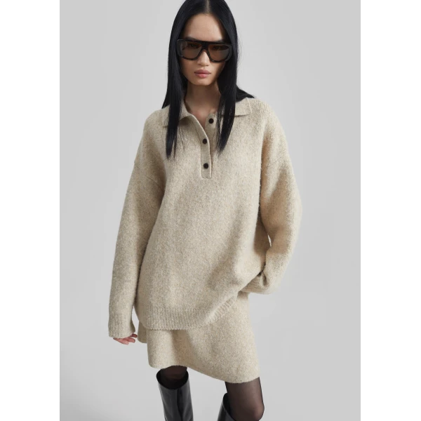 The Frankie Shop Dienne Knit Mini Skirt - Beige - Oversized Minimalist Skirts in Beige - Shop at Luxury Shoes 