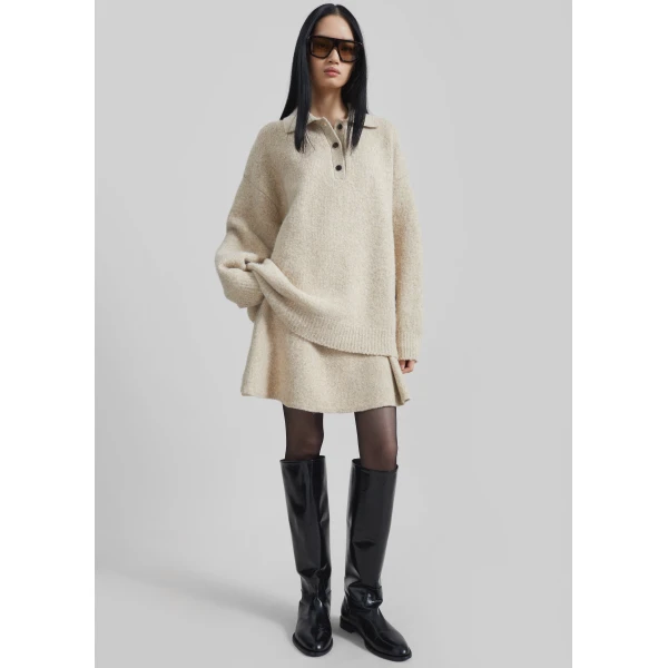 The Frankie Shop Dienne Knit Mini Skirt - Beige - Oversized Minimalist Skirts in Beige - Shop at Luxury Shoes 