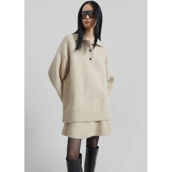 The Frankie Shop Dienne Knit Mini Skirt - Beige - Oversized Minimalist Skirts in Beige - Shop at Luxury Shoes 