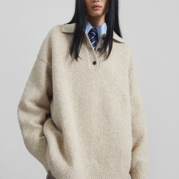 The Frankie Shop Dienne Polo Sweater – Beige, view 2
