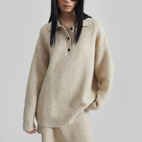 The Frankie Shop Dienne Polo Sweater – Beige, view 3