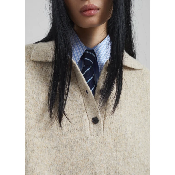 The Frankie Shop Dienne Polo Sweater - Beige - Oversized Minimalist Knitwear in Beige - Shop at Luxury Shoes 