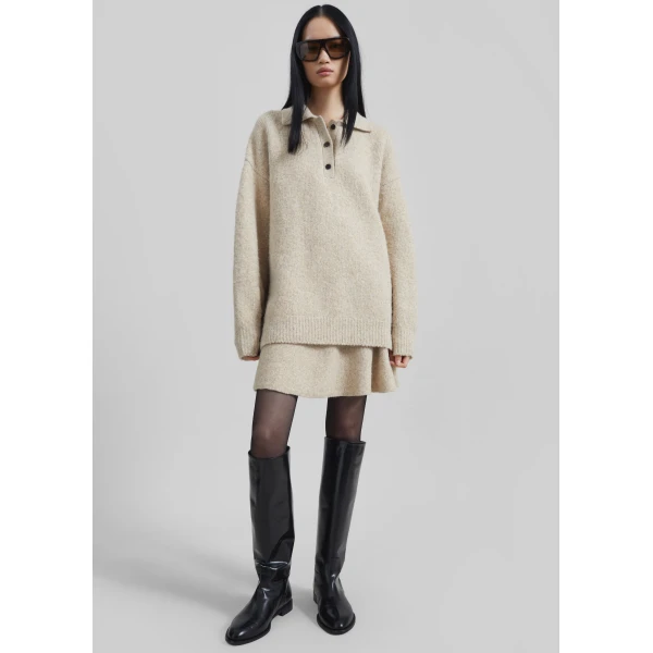 The Frankie Shop Dienne Polo Sweater - Beige - Oversized Minimalist Knitwear in Beige - Shop at Luxury Shoes 