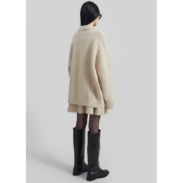 The Frankie Shop Dienne Polo Sweater - Beige - Oversized Minimalist Knitwear in Beige - Shop at Luxury Shoes 