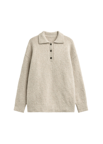 The Frankie Shop Dienne Polo Sweater - Beige - Oversized Minimalist Knitwear in Beige - Shop at Luxury Shoes 
