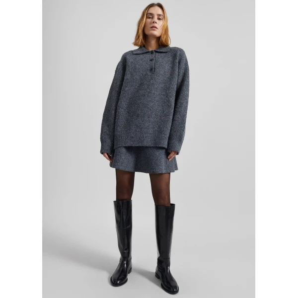 The Frankie Shop Dienne Polo Sweater - Grey - Oversized Minimalist Knitwear in Grey - Shop at Luxury Shoes 