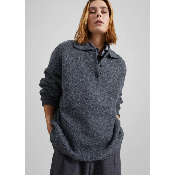 The Frankie Shop Dienne Polo Sweater - Grey - Oversized Minimalist Knitwear in Grey - Shop at Luxury Shoes 