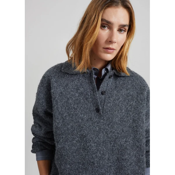 The Frankie Shop Dienne Polo Sweater - Grey - Oversized Minimalist Knitwear in Grey - Shop at Luxury Shoes 