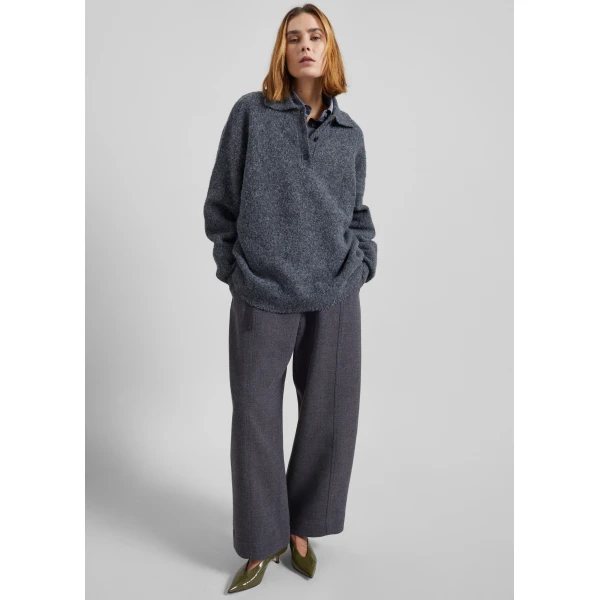The Frankie Shop Dienne Polo Sweater - Grey - Oversized Minimalist Knitwear in Grey - Shop at Luxury Shoes 
