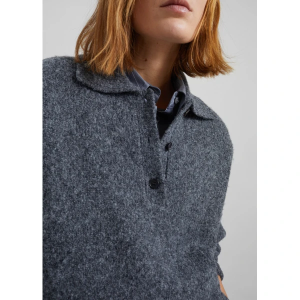 The Frankie Shop Dienne Polo Sweater - Grey - Oversized Minimalist Knitwear in Grey - Shop at Luxury Shoes 