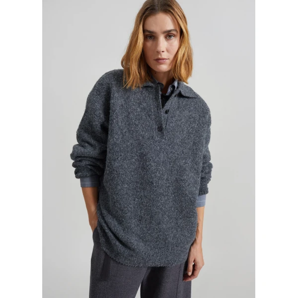 The Frankie Shop Dienne Polo Sweater - Grey - Oversized Minimalist Knitwear in Grey - Shop at Luxury Shoes 