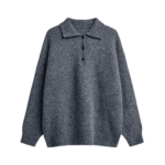The Frankie Shop Dienne Polo Sweater - Grey - Oversized Minimalist Knitwear in Grey - Shop at Luxury Shoes 