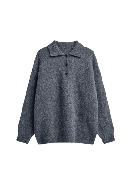 The Frankie Shop Dienne Polo Sweater - Grey - Oversized Minimalist Knitwear in Grey - Shop at Luxury Shoes 