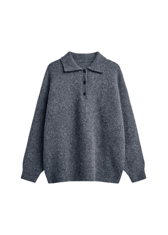 The Frankie Shop Dienne Polo Sweater - Grey - Oversized Minimalist Knitwear in Grey - Shop at Luxury Shoes 