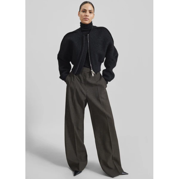 The Frankie Shop Dimaro Wool Cropped Bomber Jacket - Black - Oversized Minimalist Jackets in Black - Shop at Luxury Shoes 