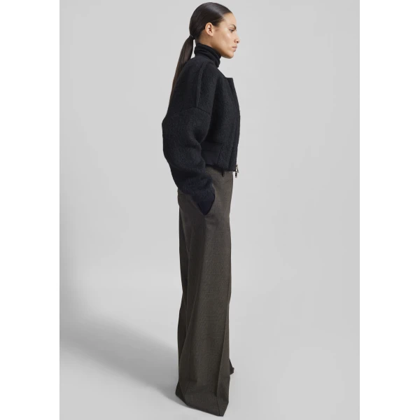 The Frankie Shop Dimaro Wool Cropped Bomber Jacket - Black - Oversized Minimalist Jackets in Black - Shop at Luxury Shoes 