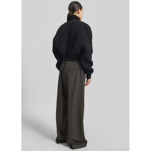 The Frankie Shop Dimaro Wool Cropped Bomber Jacket - Black - Oversized Minimalist Jackets in Black - Shop at Luxury Shoes 