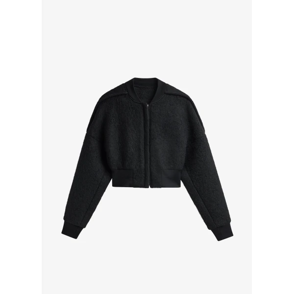 The Frankie Shop Dimaro Wool Cropped Bomber Jacket - Black - Oversized Minimalist Jackets in Black - Shop at Luxury Shoes 