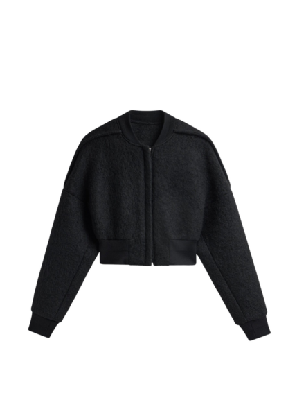 The Frankie Shop Dimaro Wool Cropped Bomber Jacket - Black - Oversized Minimalist Jackets in Black - Shop at Luxury Shoes 