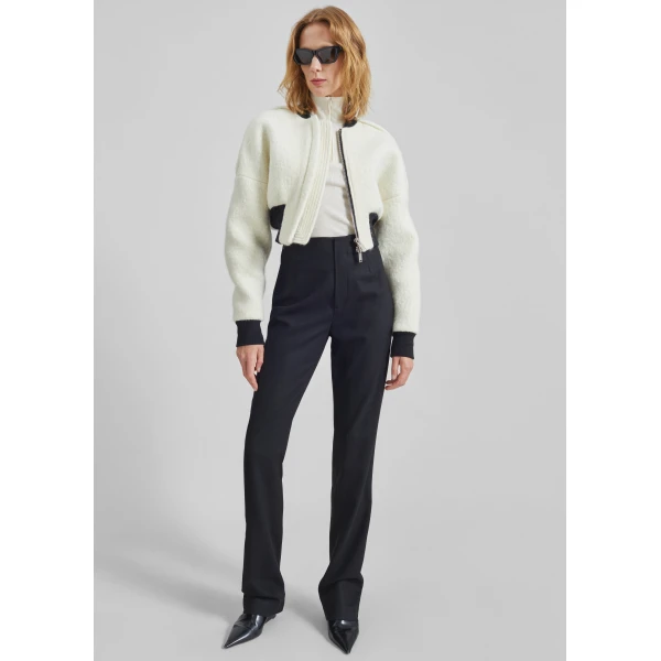 The Frankie Shop Dimaro Wool Cropped Bomber Jacket - Ivory - Oversized Minimalist Jackets in Ivory - Shop at Luxury Shoes 