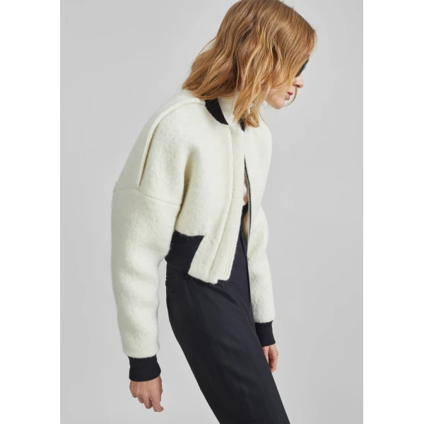 The Frankie Shop Dimaro Wool Cropped Bomber Jacket - Ivory - Oversized Minimalist Jackets in Ivory - Shop at Luxury Shoes 