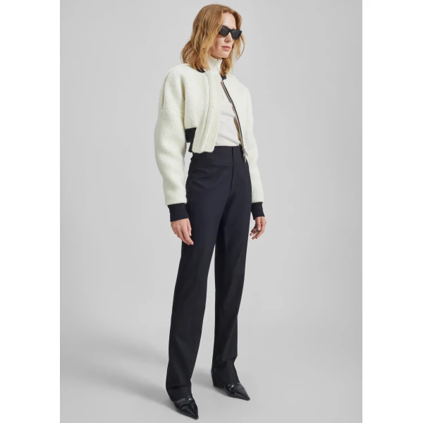 The Frankie Shop Dimaro Wool Cropped Bomber Jacket - Ivory - Oversized Minimalist Jackets in Ivory - Shop at Luxury Shoes 